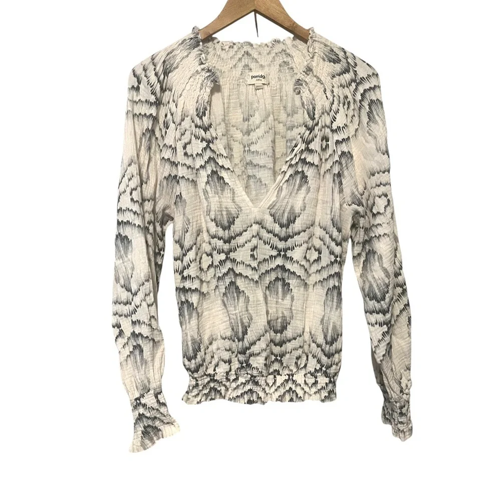 ANTHROPOLOGIE PORRIDGE PRINTED V NECK CROP TOP - Picture 1 of 3